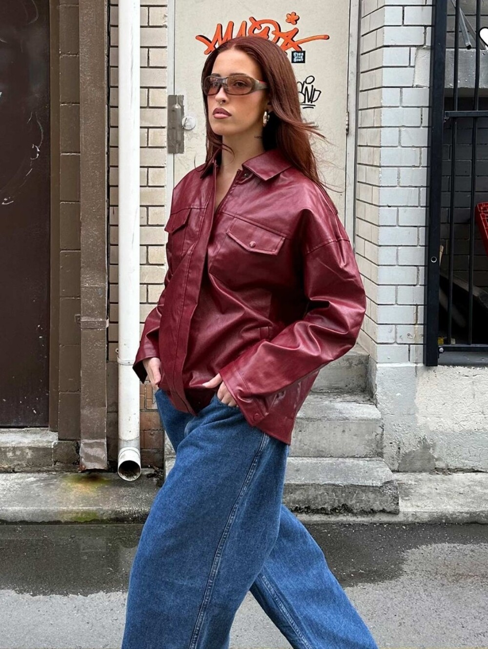 Callie Faux Leather Jacket Burgundy